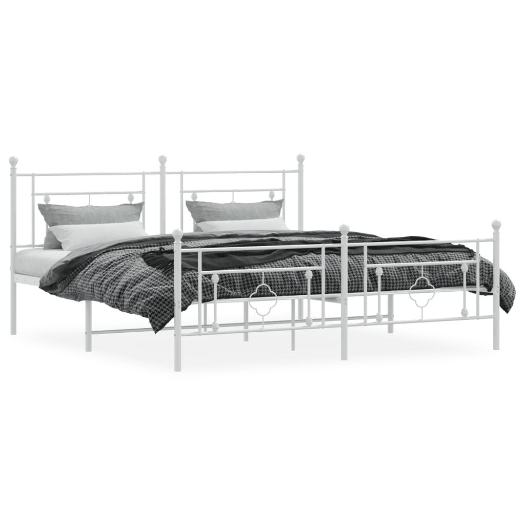 vidaXL Metal Bed Frame without Mattress with Footboard White 180x200 cm Super King