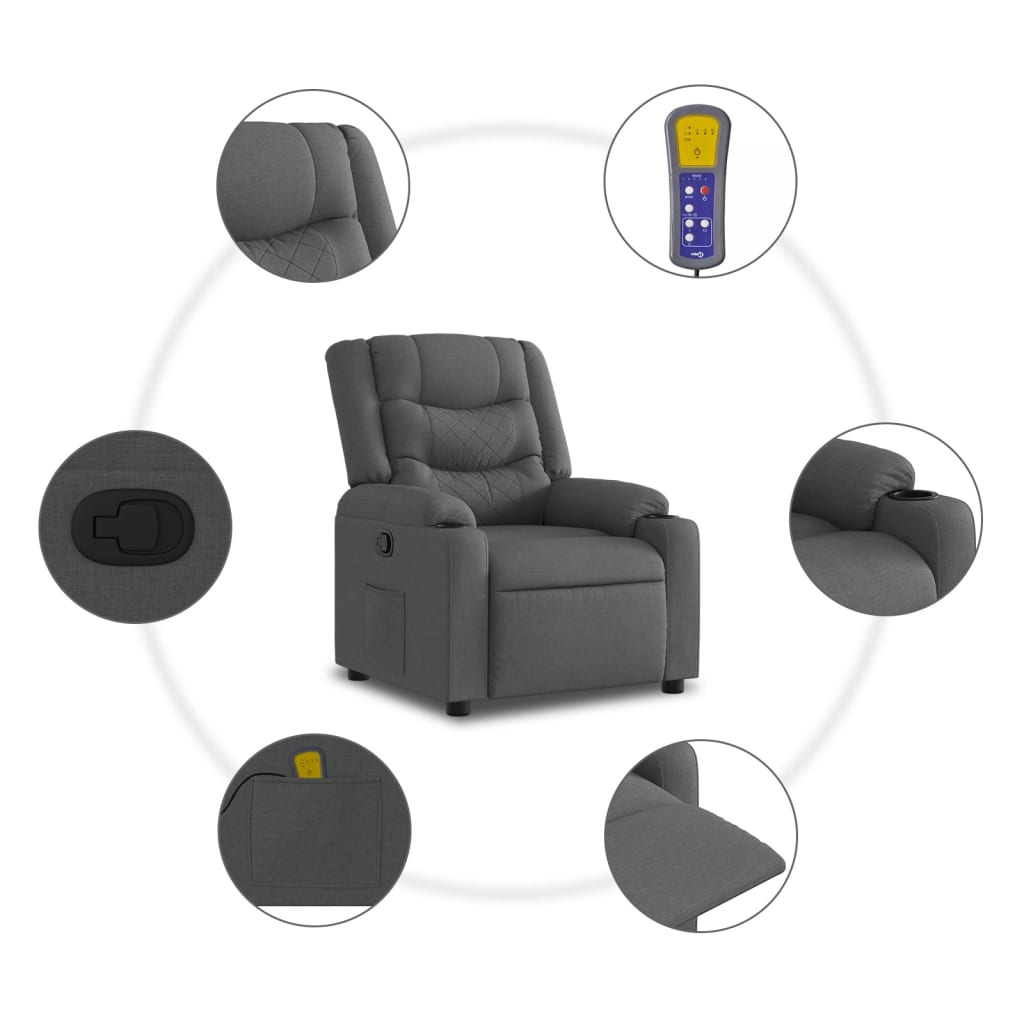 vidaXL Massage Recliner Chair Dark Grey Fabric