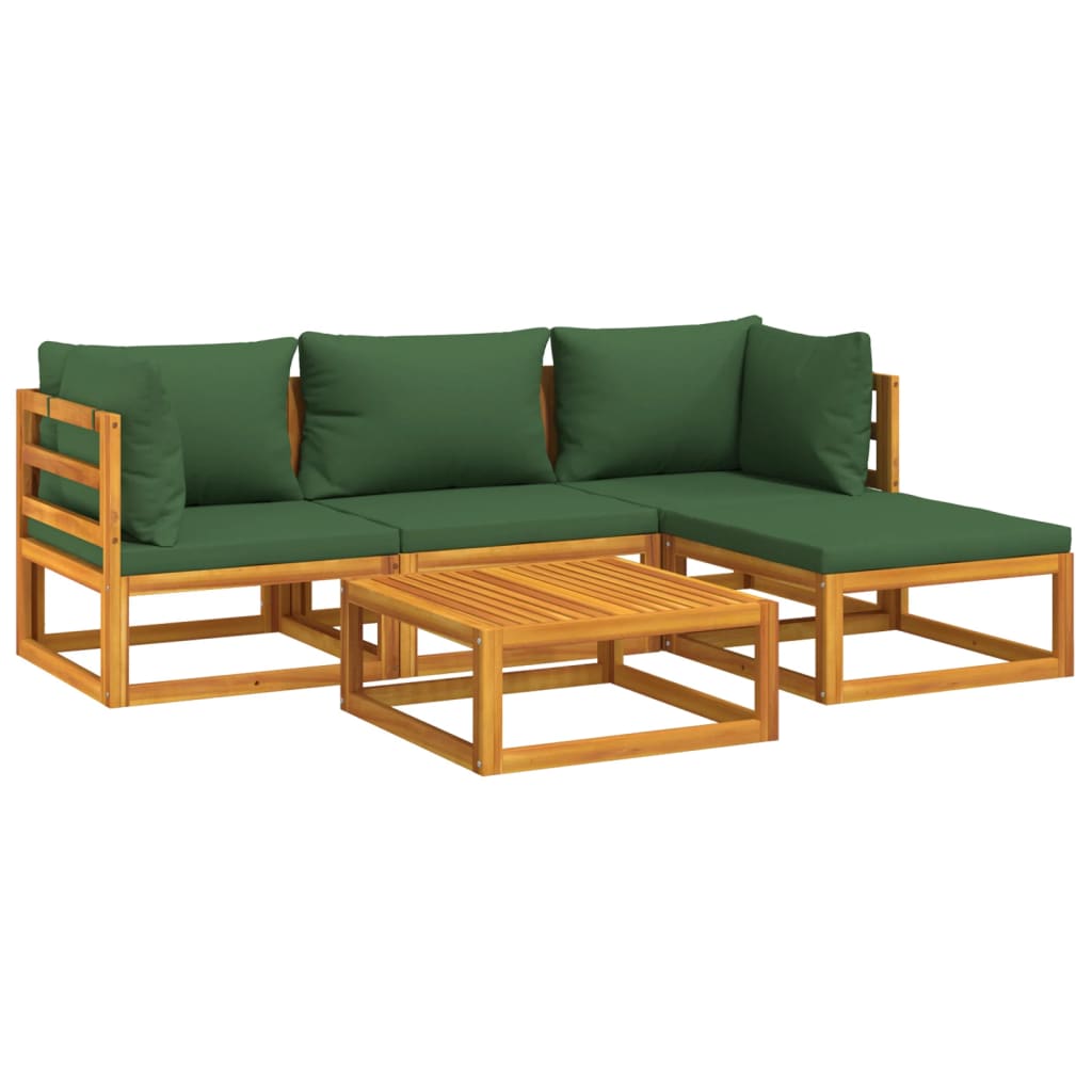 vidaXL 5 Piece Garden Lounge Set with Green Cushions Solid Wood