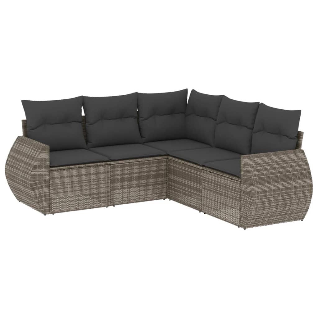 vidaXL 5 Piece Garden Sofa Set with Cushions Grey Poly Rattan