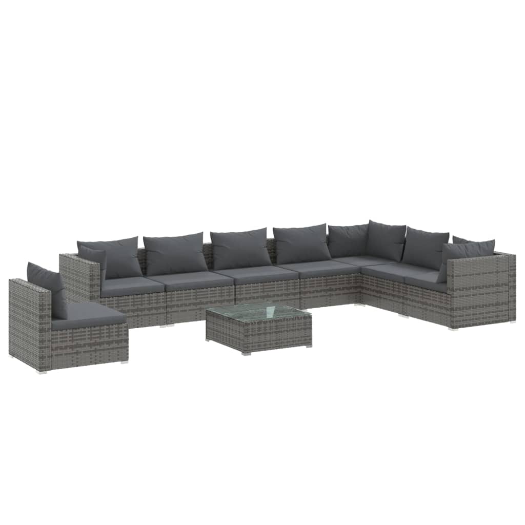 vidaXL 9 Piece Garden Lounge Set with Cushions Poly Rattan Grey