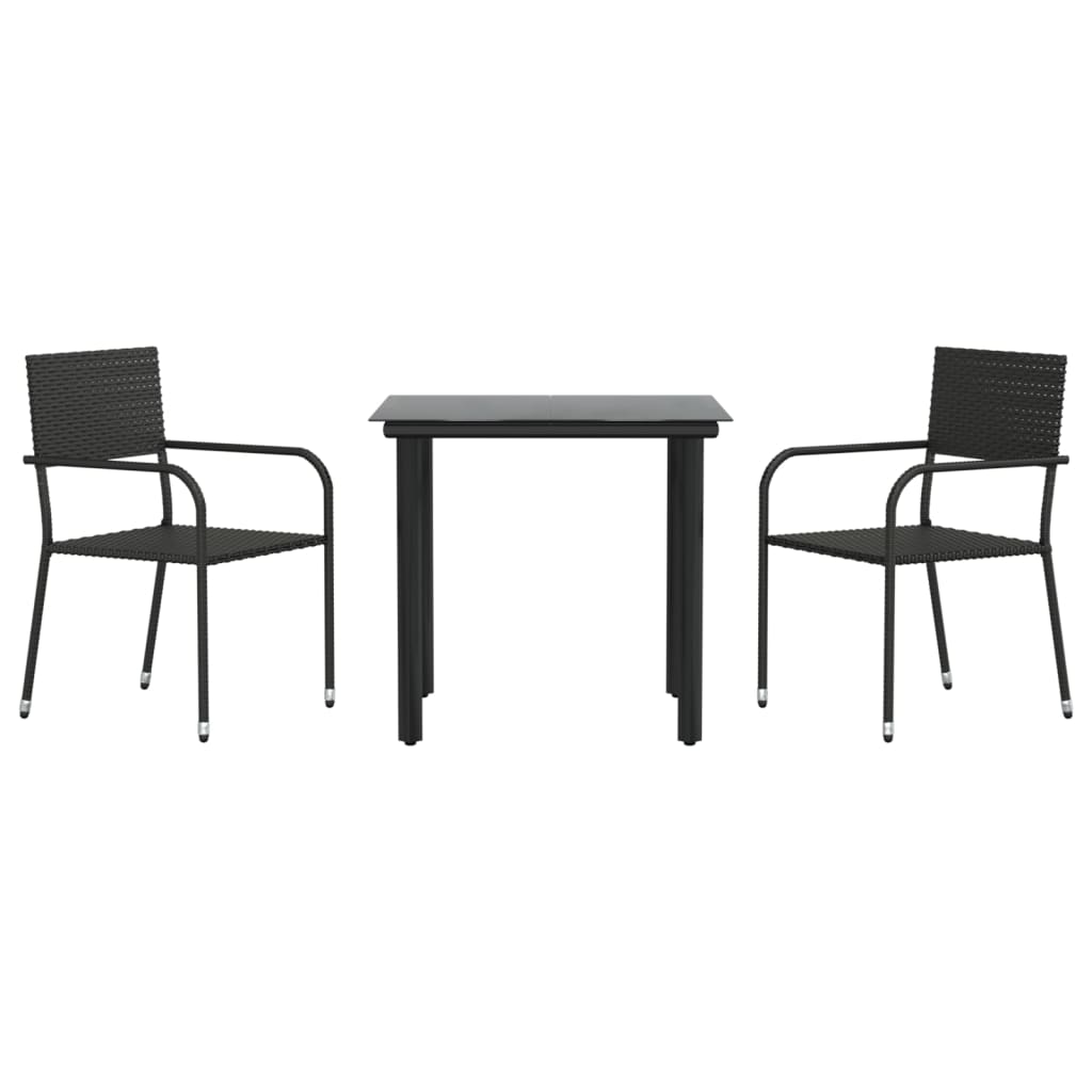 vidaXL 3 Piece Garden Dining Set Black Poly Rattan and Steel