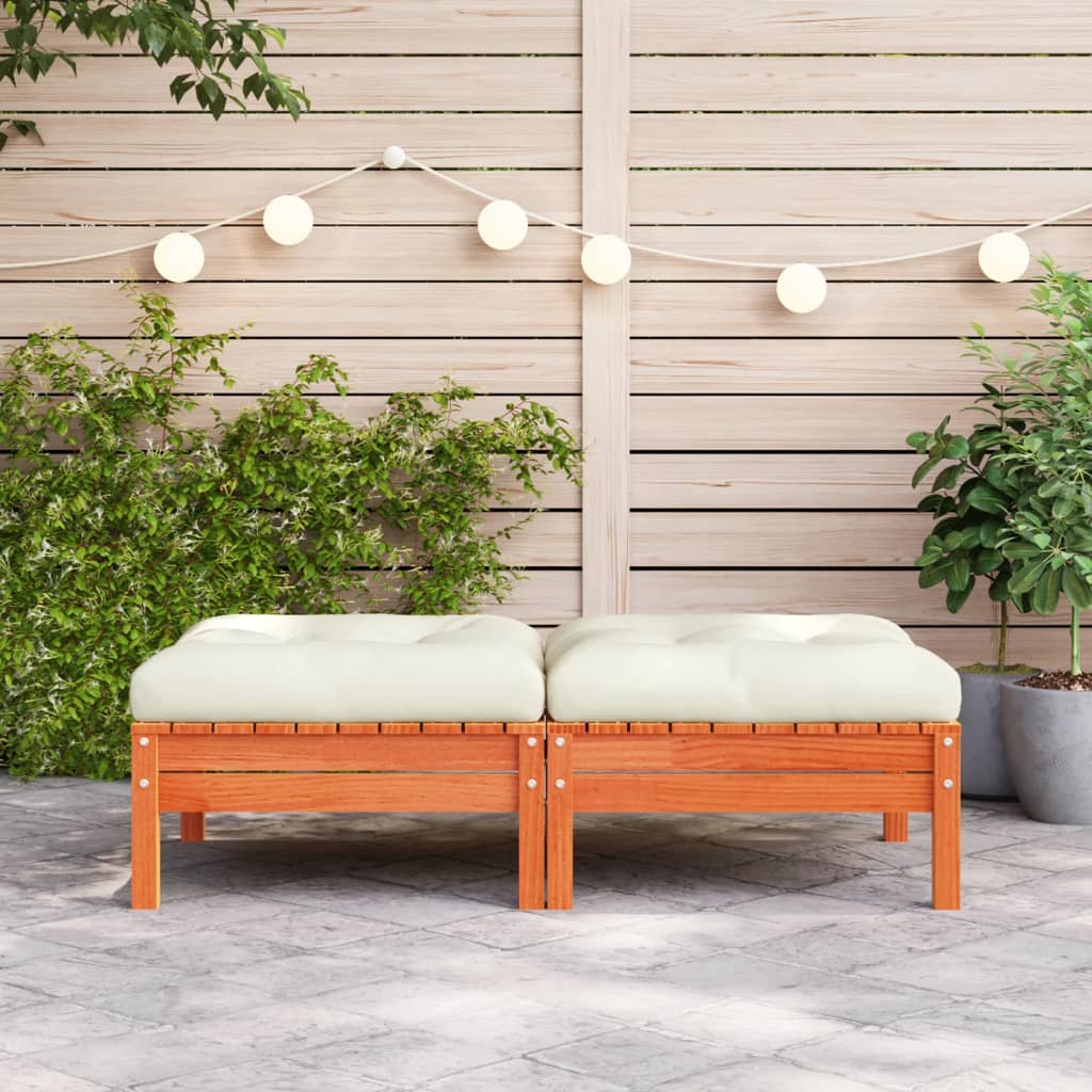 vidaXL Garden Footstools with Cushions 2 pcs Wax Brown Solid Wood Pine