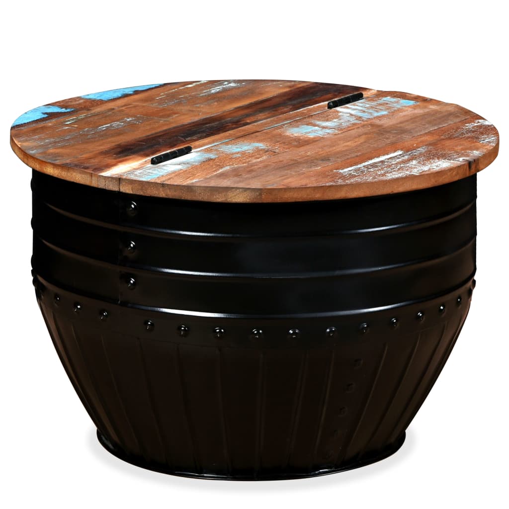 vidaXL Coffee Table Solid Reclaimed Wood Black Barrel Shape