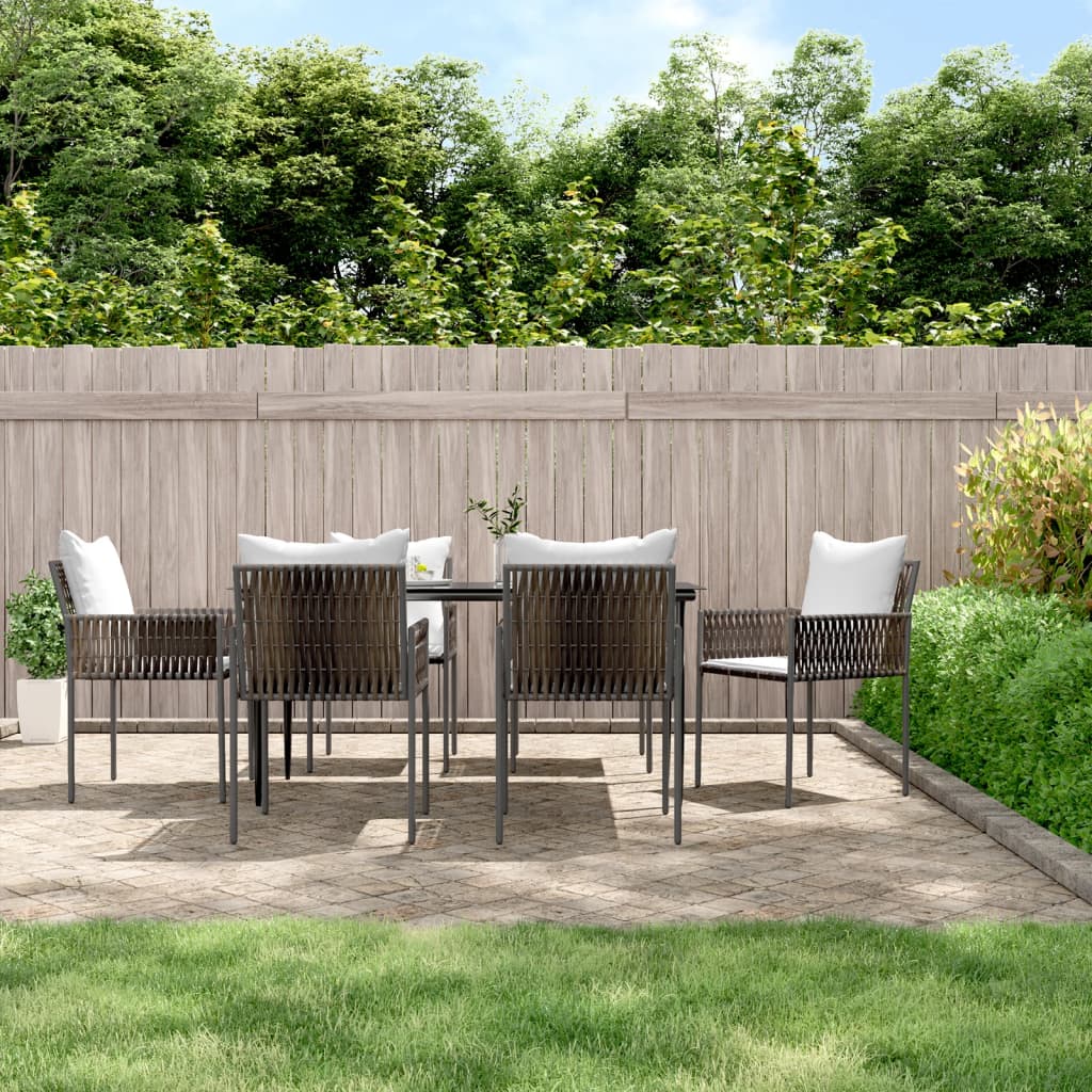 vidaXL 7 Piece Garden Dining Set with Cushions Poly Rattan and Steel