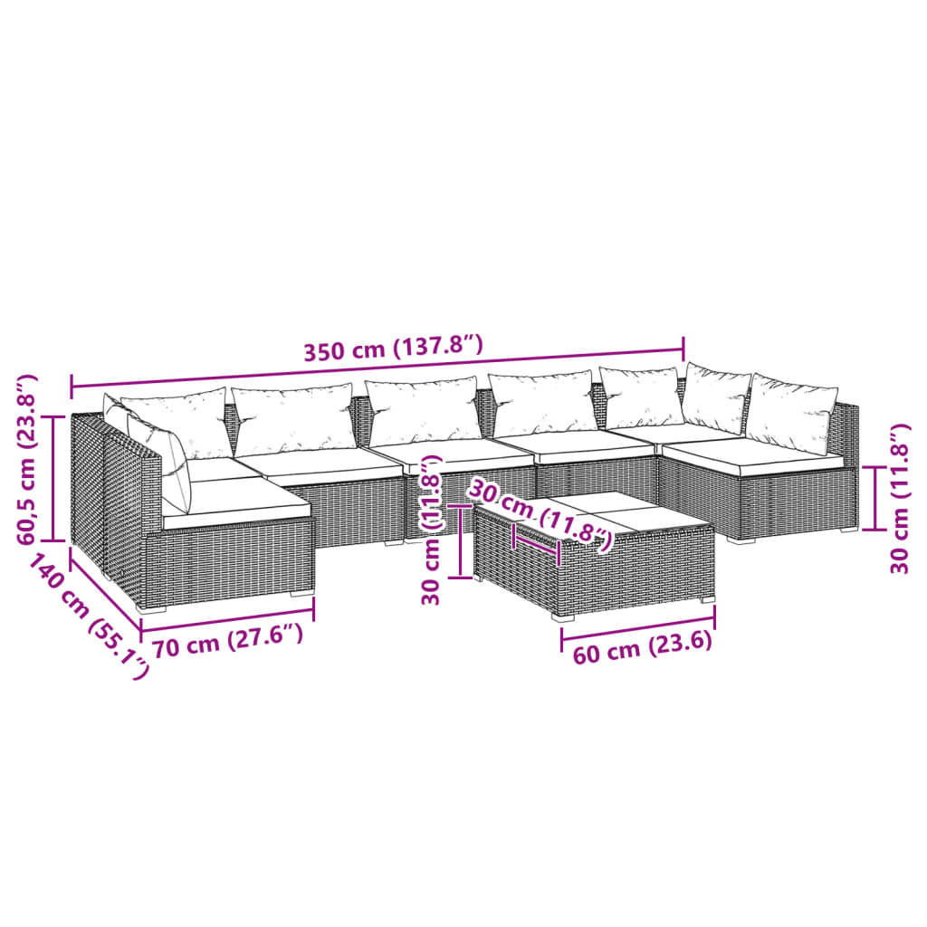 vidaXL 8 Piece Garden Lounge Set with Cushions Poly Rattan Grey