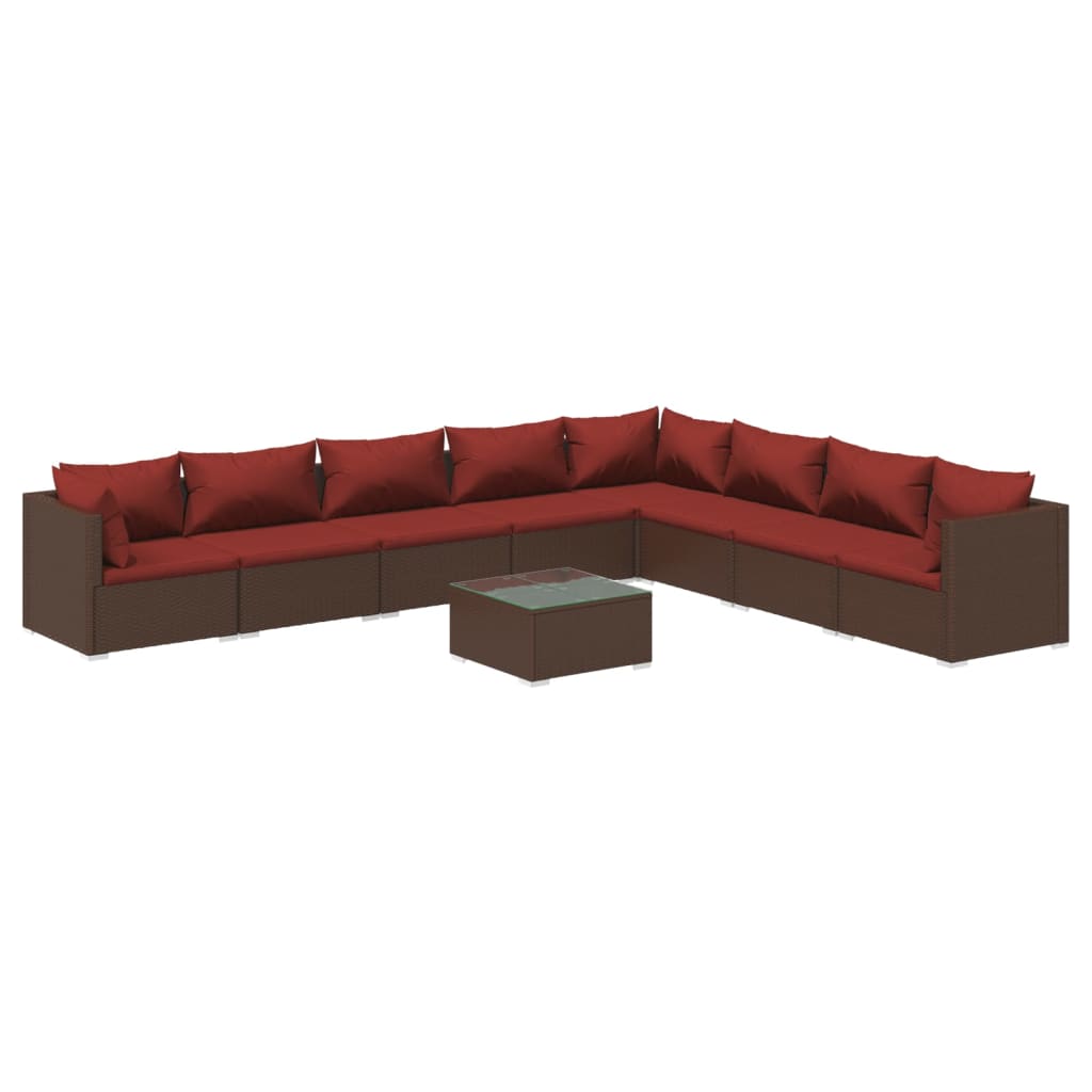 vidaXL 9 Piece Garden Lounge Set with Cushions Poly Rattan Brown