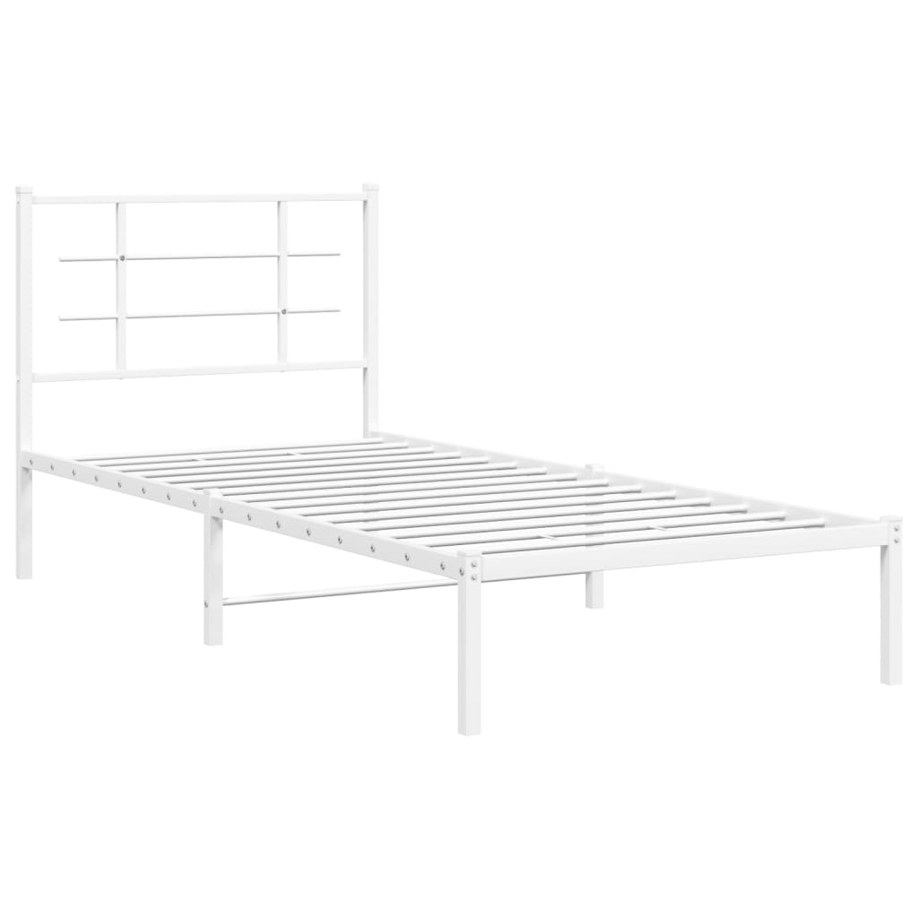 vidaXL Metal Bed Frame without Mattress with Headboard White 90x190 cm Single