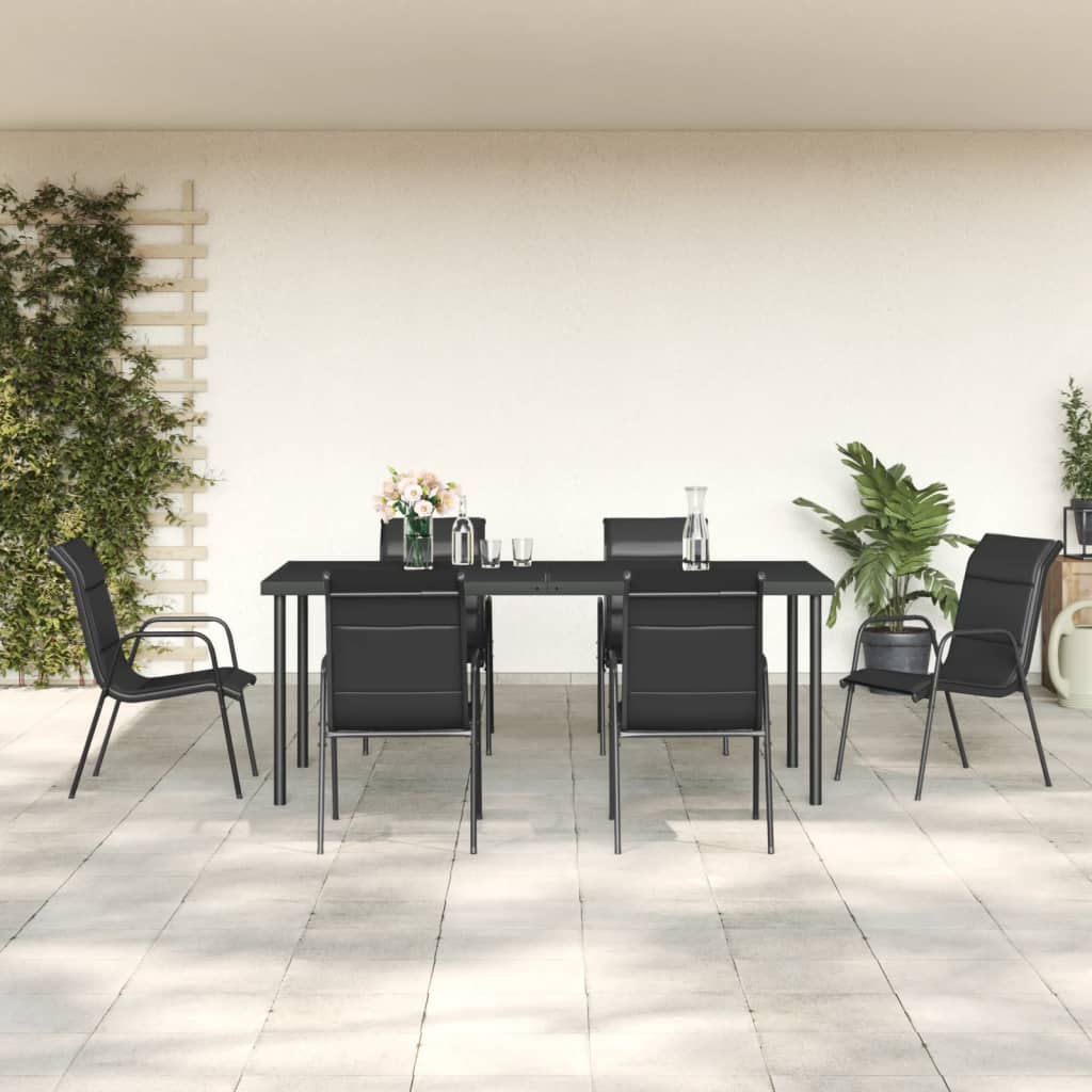 vidaXL 7 Piece Garden Dining Set Black Steel and Textilene