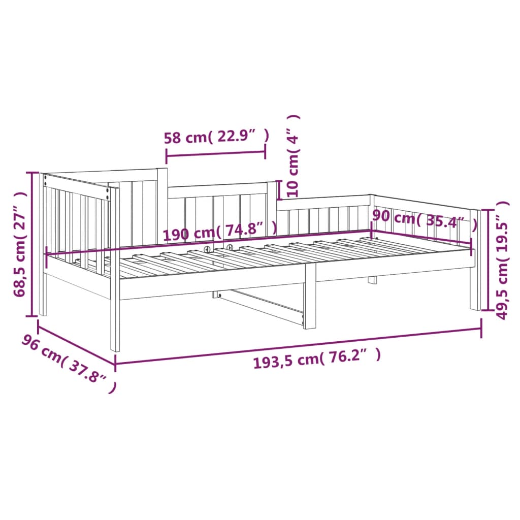 vidaXL Day Bed without Mattress Honey Brown 90x190 cm Single Solid Wood Pine