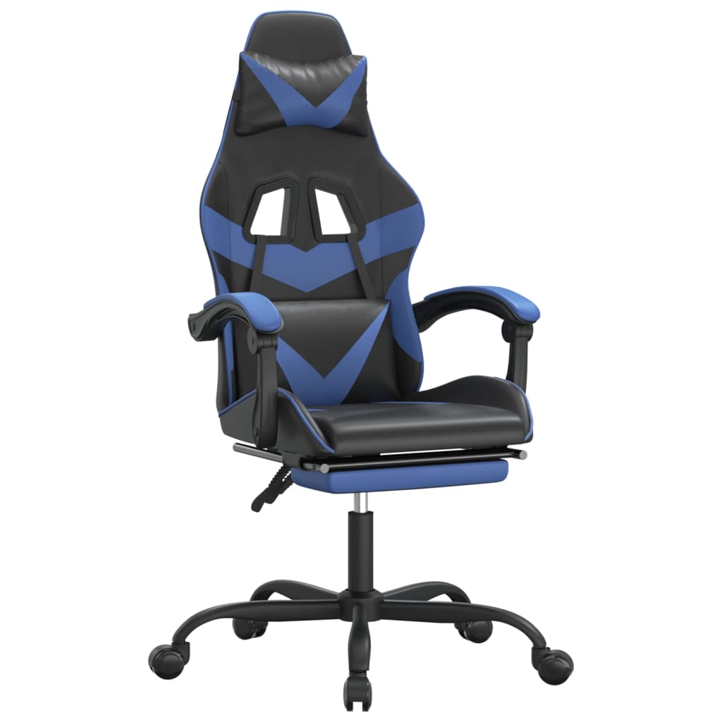 vidaXL Swivel Gaming Chair with Footrest Black&Blue Faux Leather