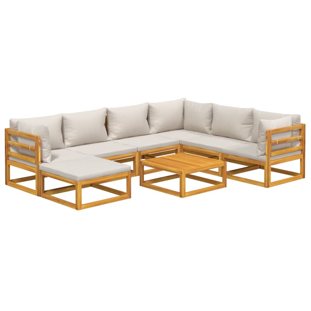 vidaXL 8 Piece Garden Lounge Set with Light Grey Cushions Solid Wood