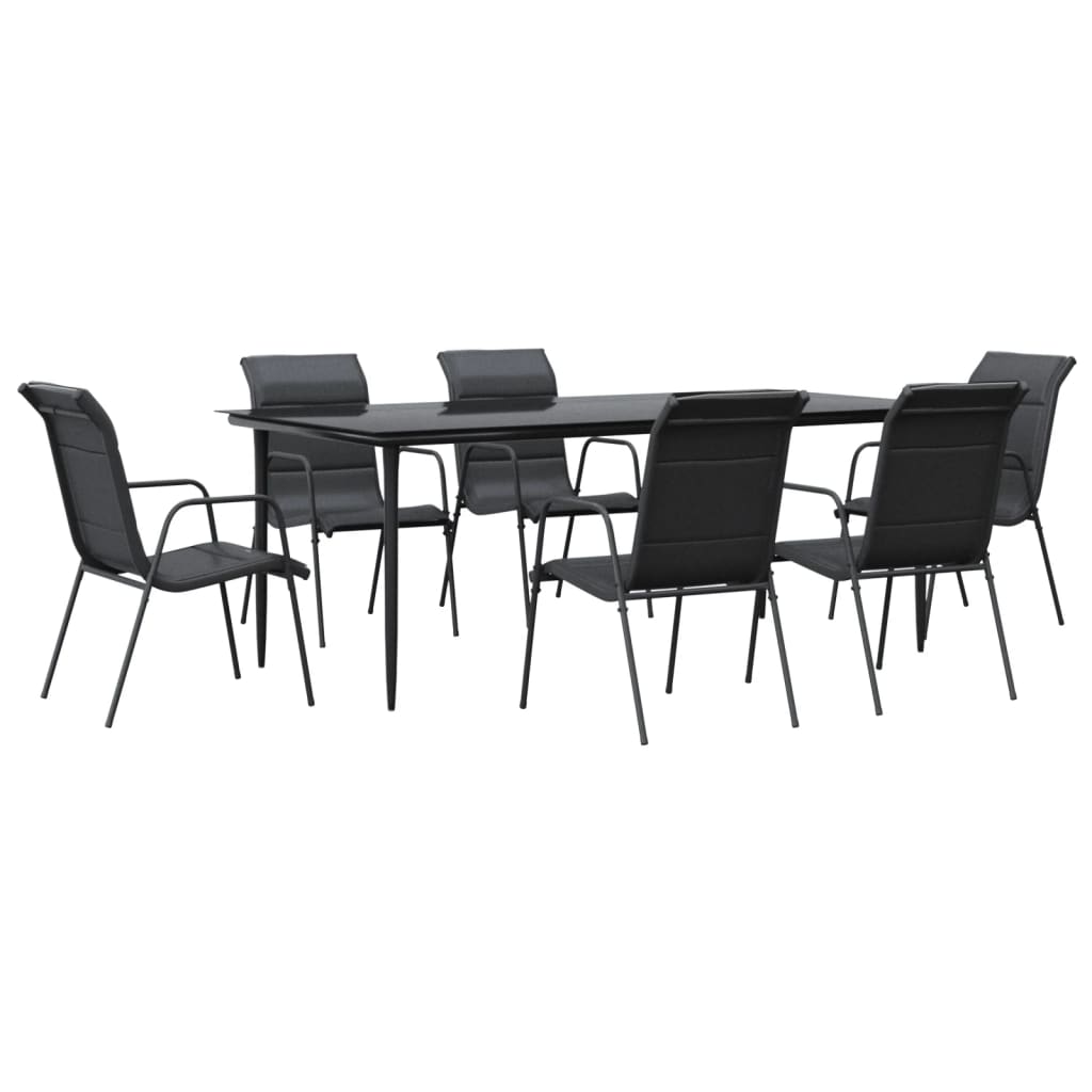 vidaXL 7 Piece Garden Dining Set Black Steel and Textilene