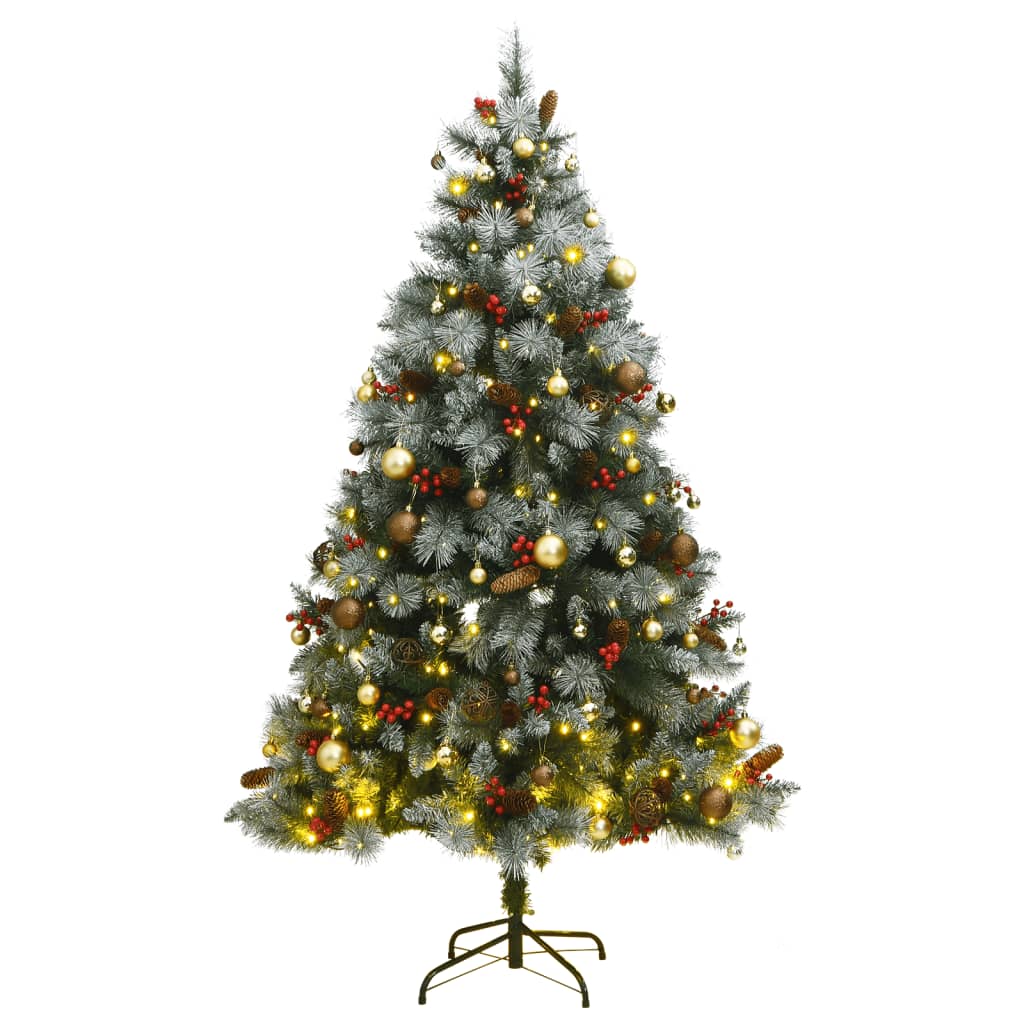 vidaXL Artificial Hinged Christmas Tree 300 LEDs & Ball Set 180 cm