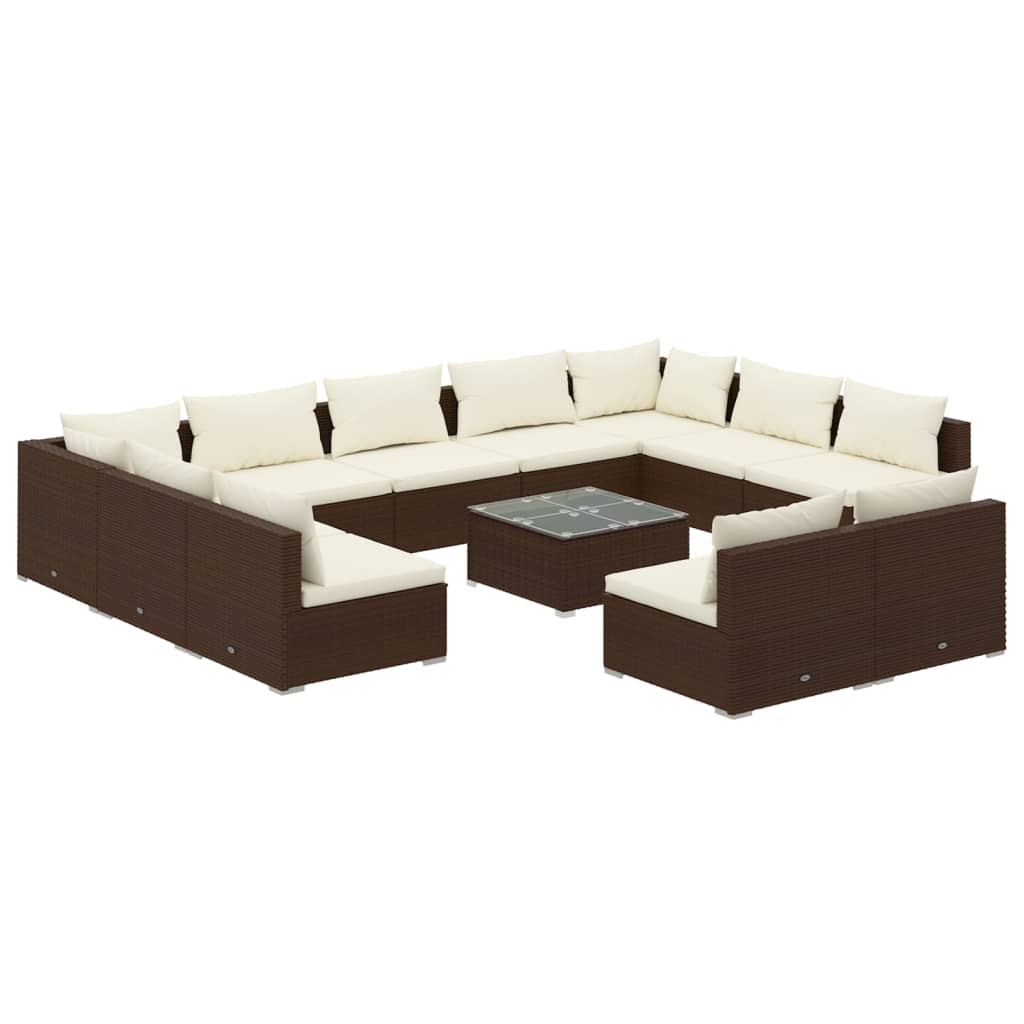 vidaXL 12 Piece Garden Lounge Set with Cushions Brown Poly Rattan