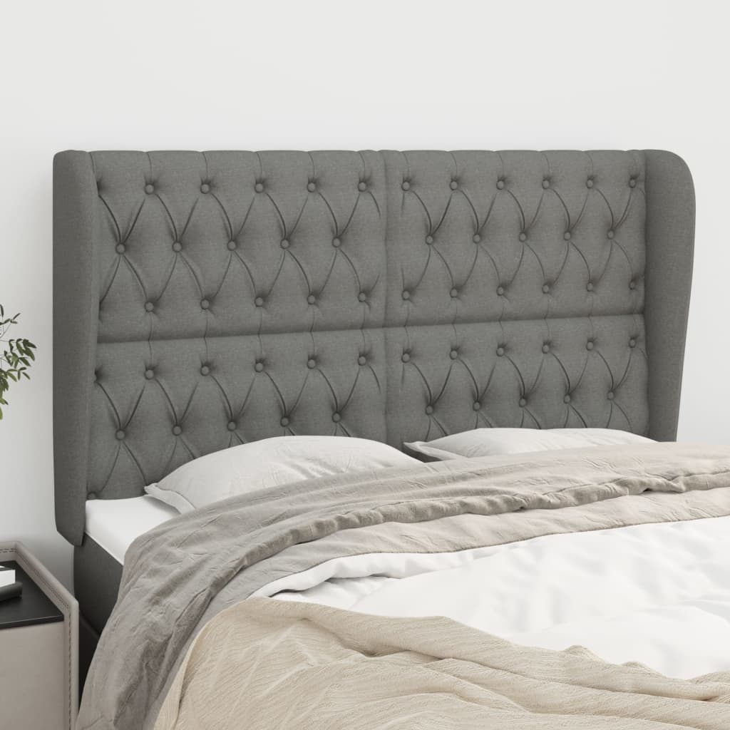 vidaXL Headboard with Ears Dark Grey 147x23x118/128 cm Fabric