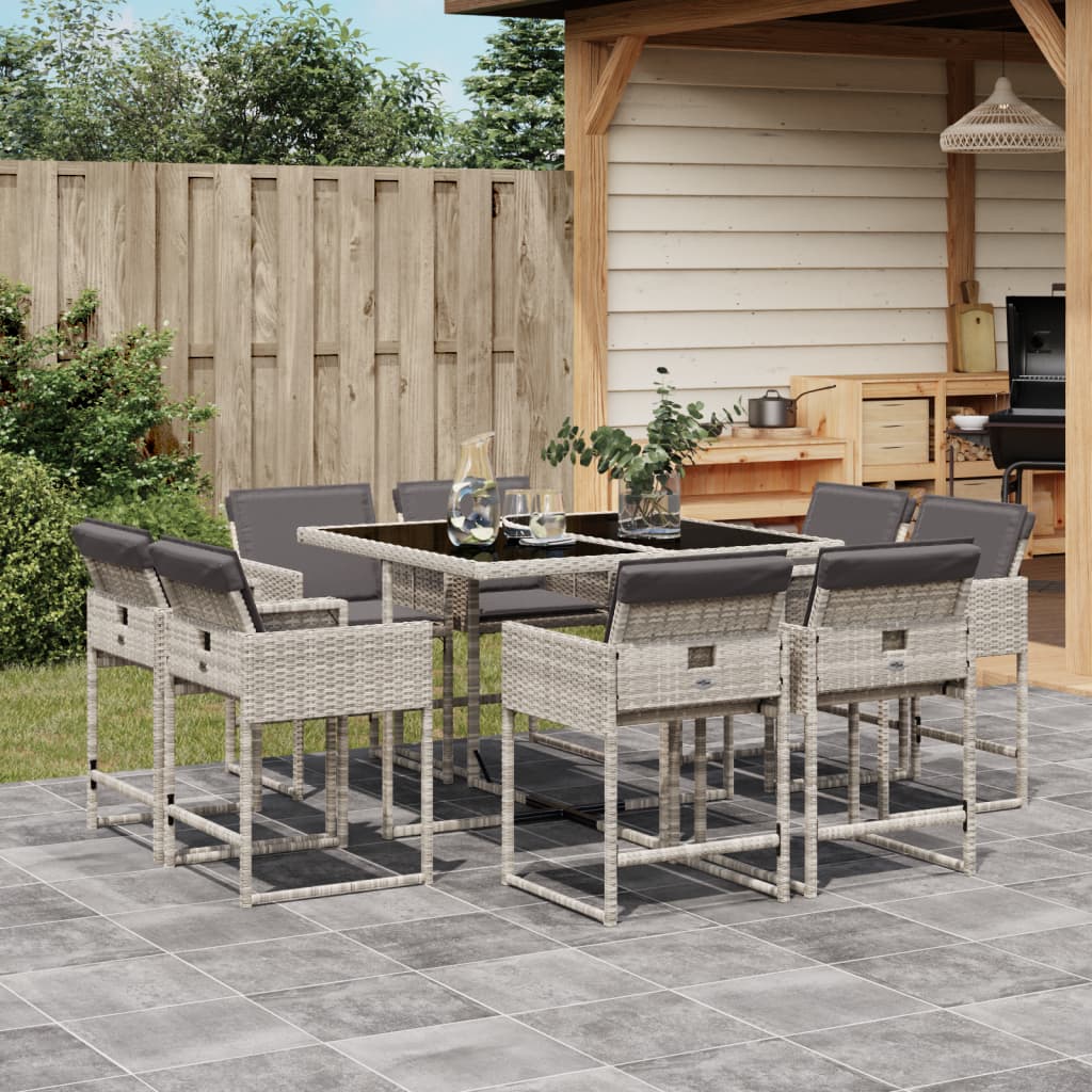 vidaXL 9 Piece Garden Dining Set with Cushions Light Grey Poly Rattan