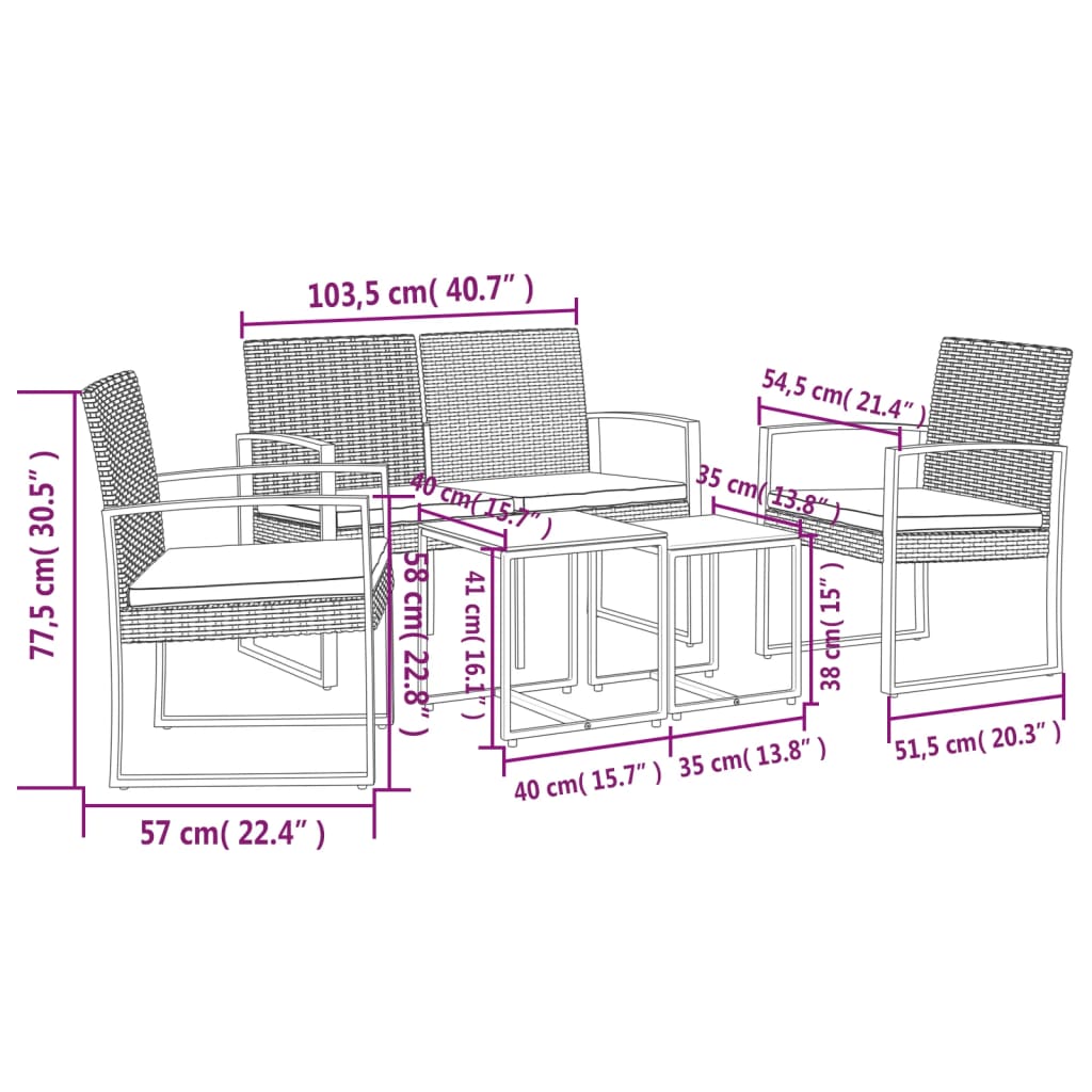 vidaXL 5 piece Garden Dining Set with Cushions Dark Grey PP Rattan