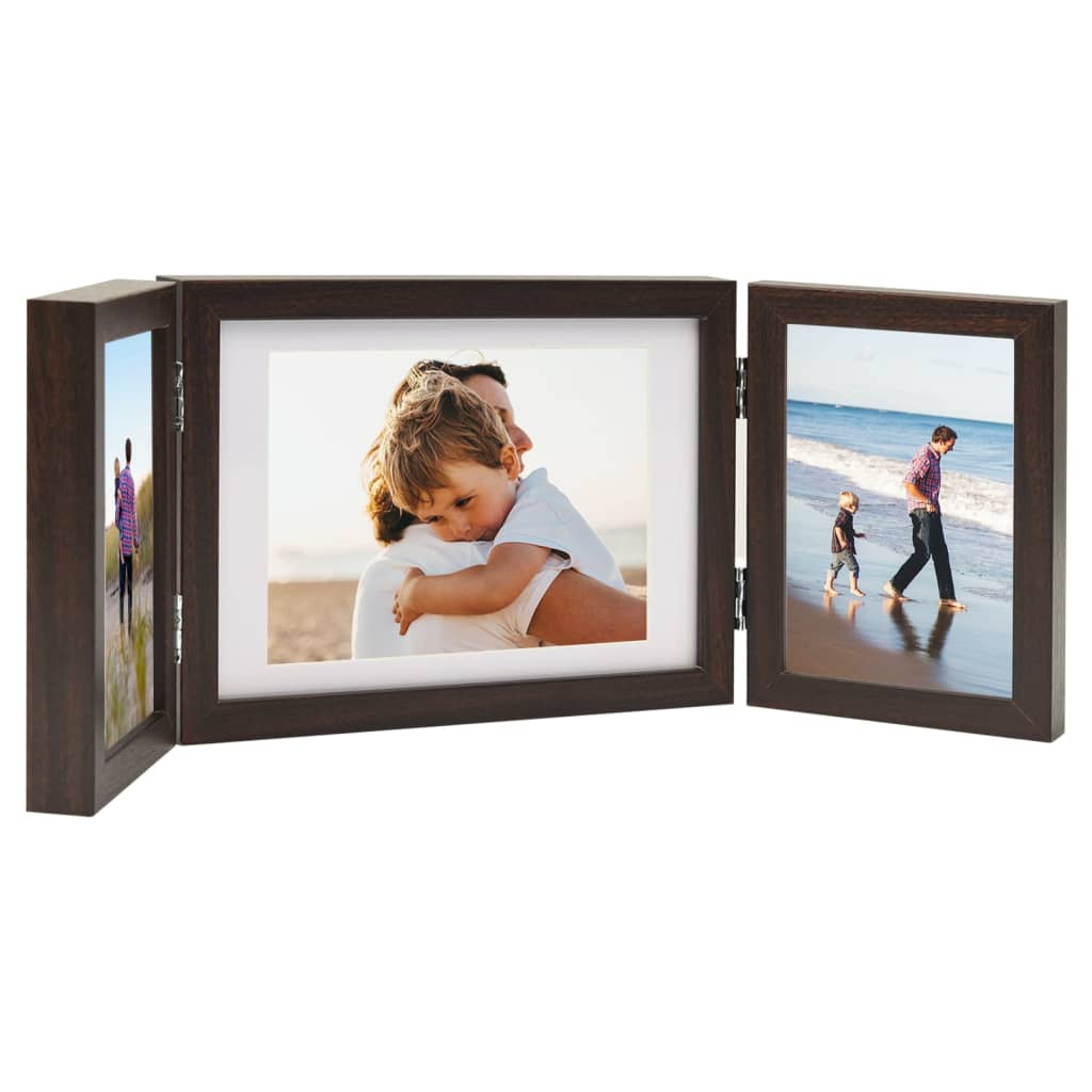 vidaXL Trifold Photo Frame Collage Dark Brown 22x15 cm+2x