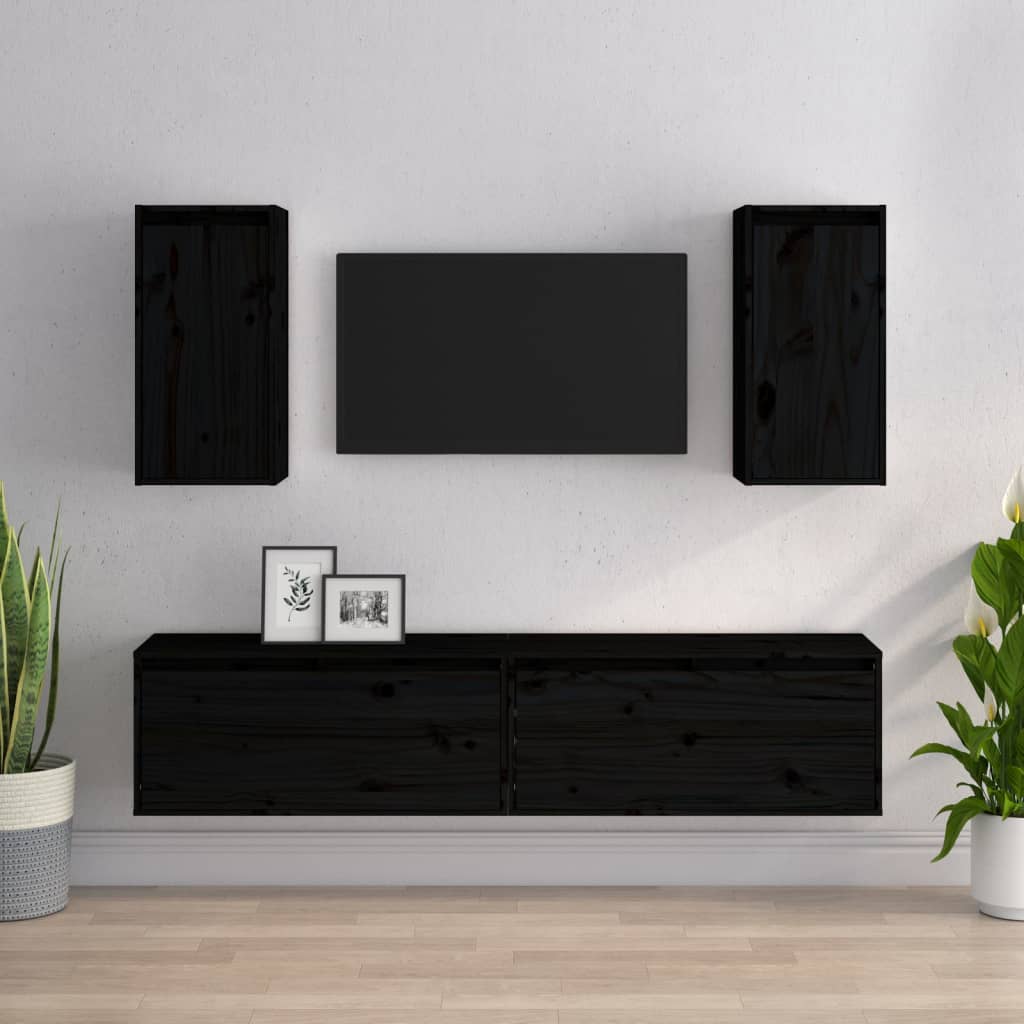 vidaXL TV Cabinets 4 pcs Black Solid Wood Pine