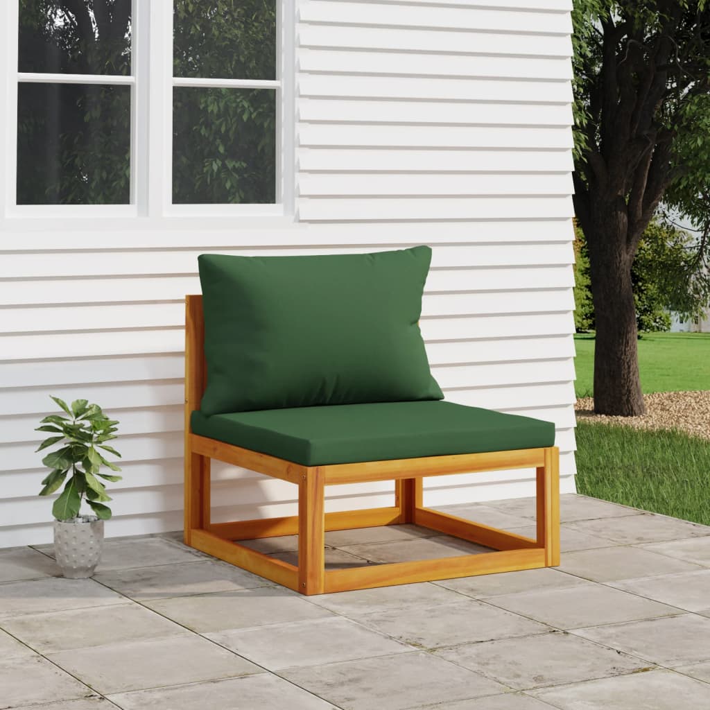 vidaXL Garden Middle Sofa with Green Cushions Solid Wood Acacia