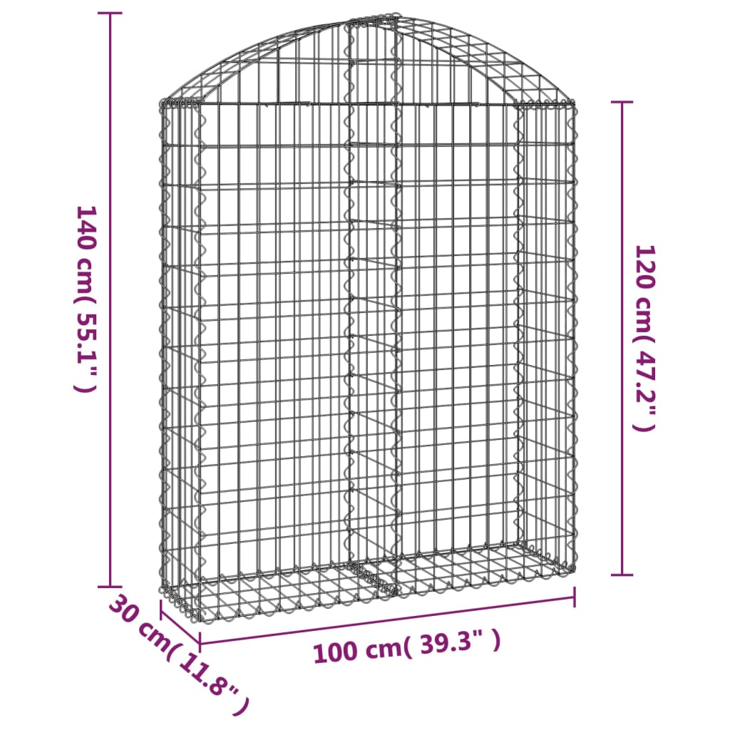 vidaXL Arched Gabion Basket 100x30x120/140 cm Galvanised Iron