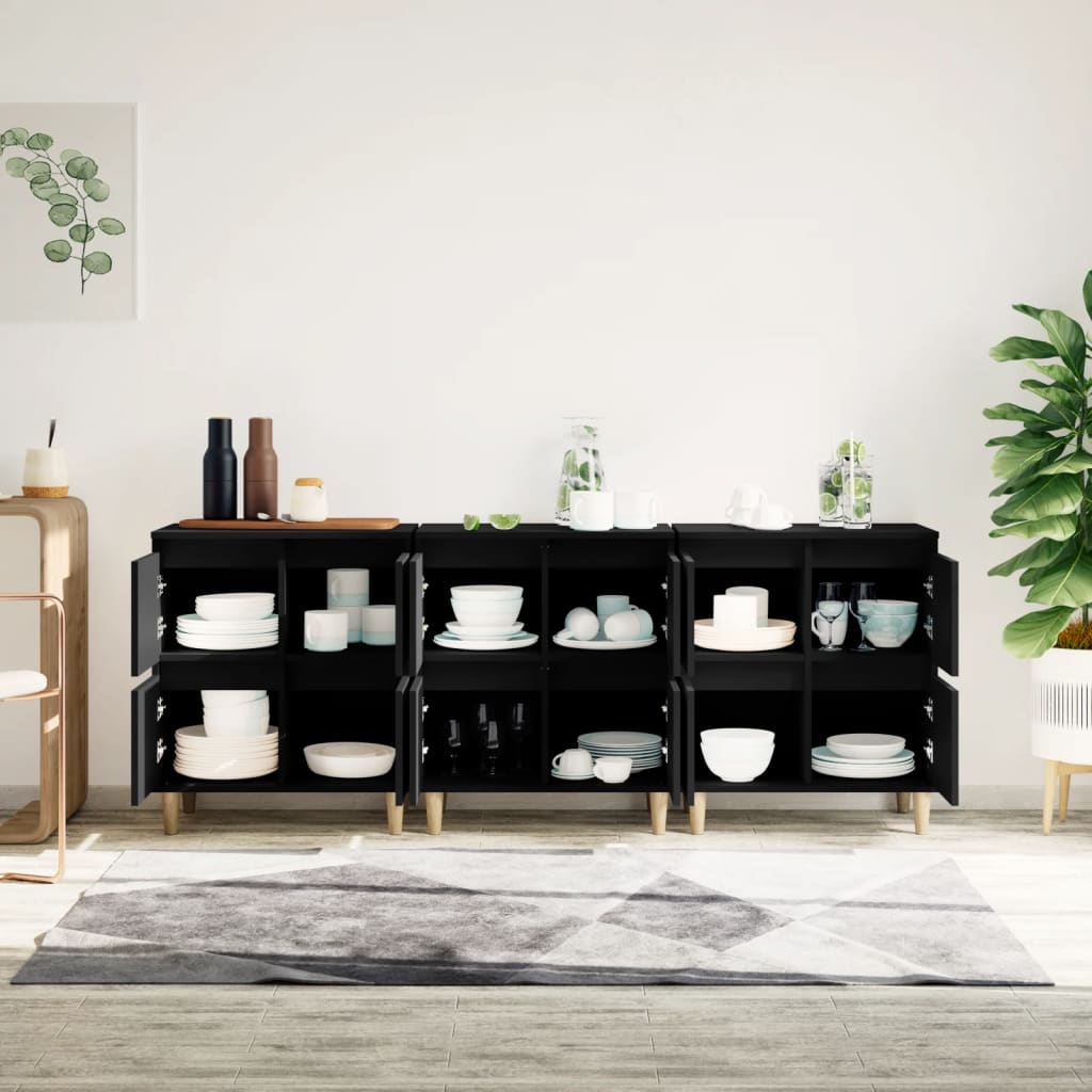 vidaXL Sideboards 3 pcs Black 60x35x70 cm Engineered Wood