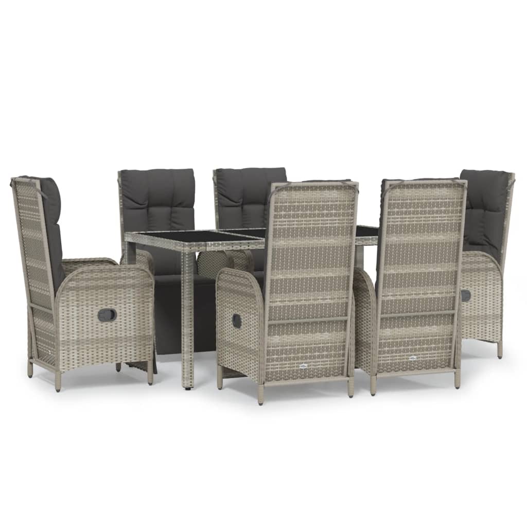 vidaXL 7 Piece Garden Dining Set with Cushions Grey Poly Rattan