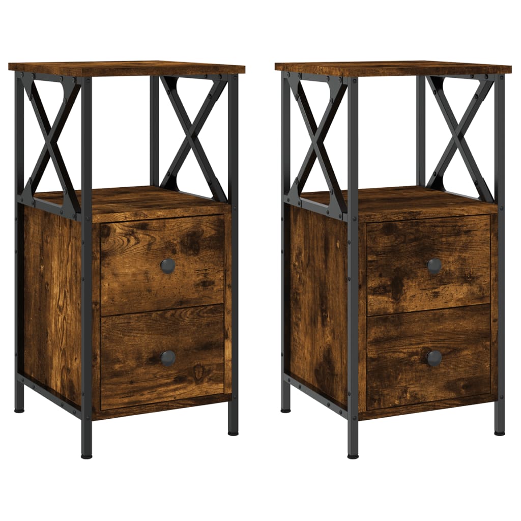 vidaXL Bedside Cabinets 2 pcs Smoked Oak 34x35.5x70 cm Engineered Wood