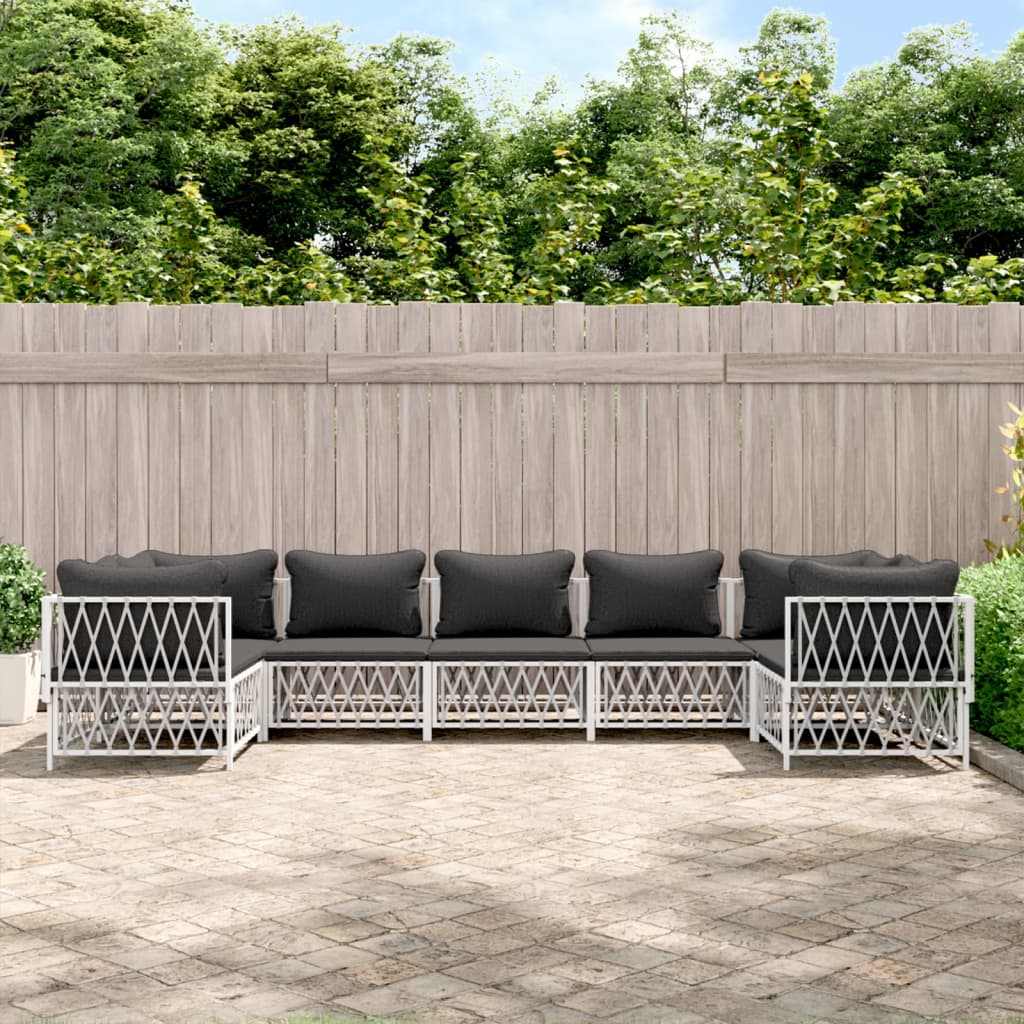 vidaXL 7 Piece Garden Lounge Set with Cushions White Steel