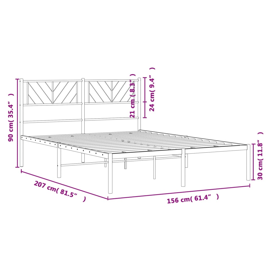 vidaXL Metal Bed Frame without Mattress with Headboard White 150x200 cm King Size