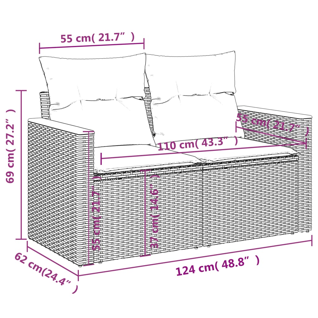 vidaXL 3 Piece Garden Sofa Set with Cushions Black Poly Rattan