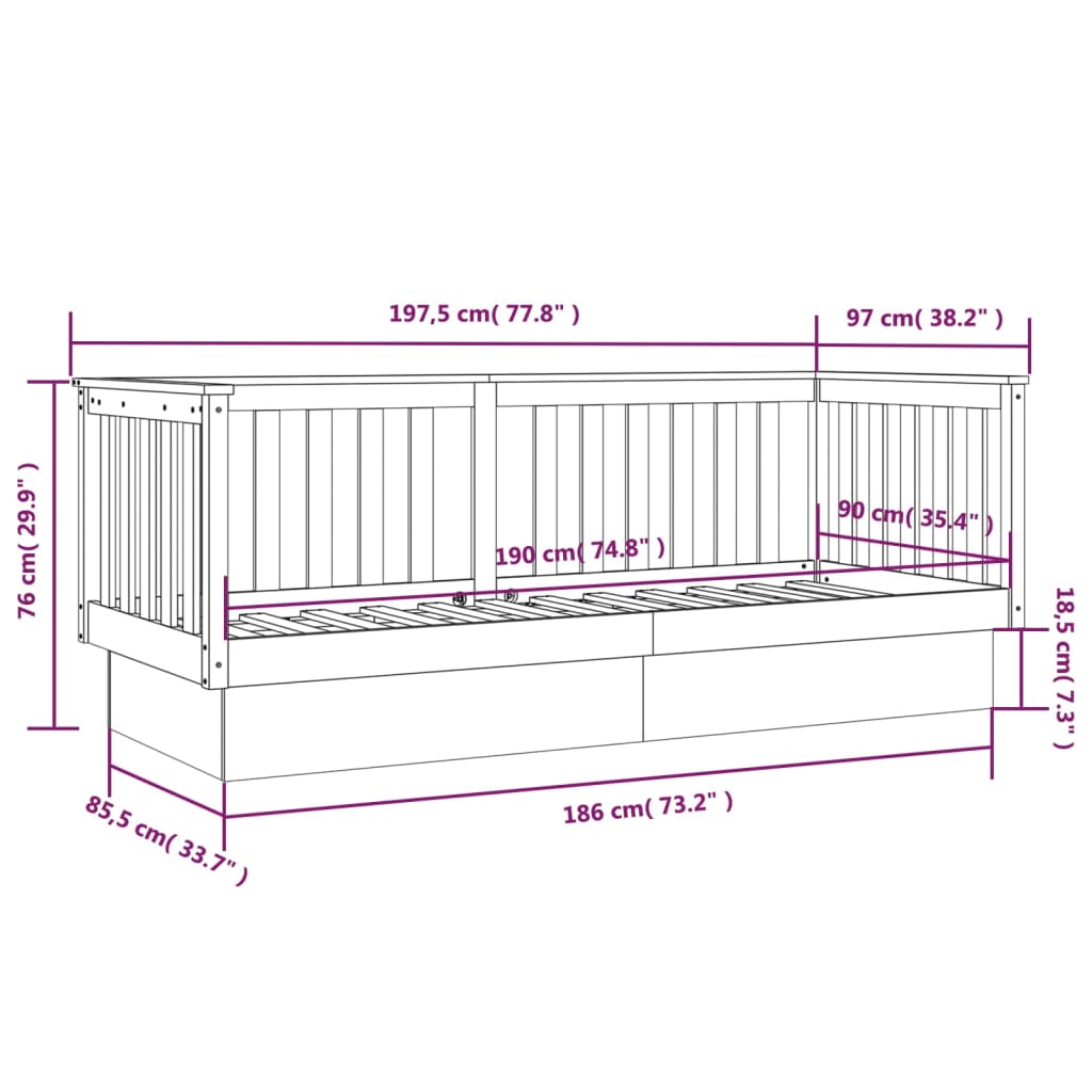 vidaXL Day Bed without Mattress Honey Brown 90x190 cm Single Solid Wood Pine