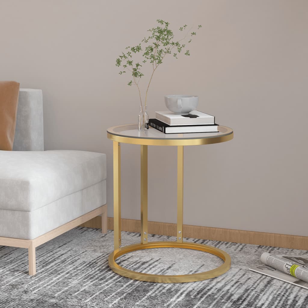 vidaXL Side Table Gold and Transparent 45 cm Tempered Glass