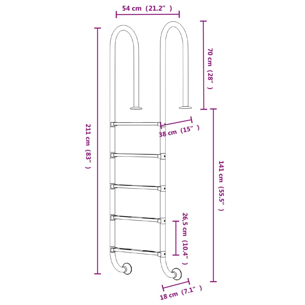 vidaXL Pool Ladder 54x38x211 cm 304 Stainless Steel