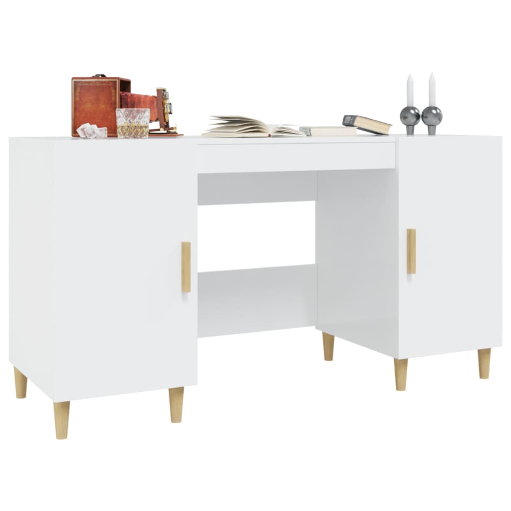 vidaXL Desk High Gloss White 140x50x75 cm Engineered Wood