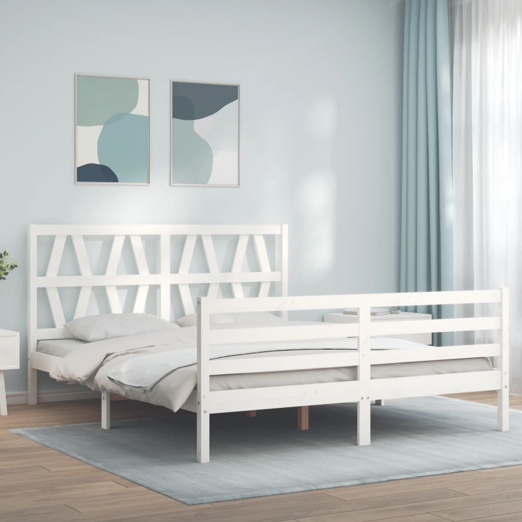 vidaXL Bed Frame without Mattress White King Size Solid Wood