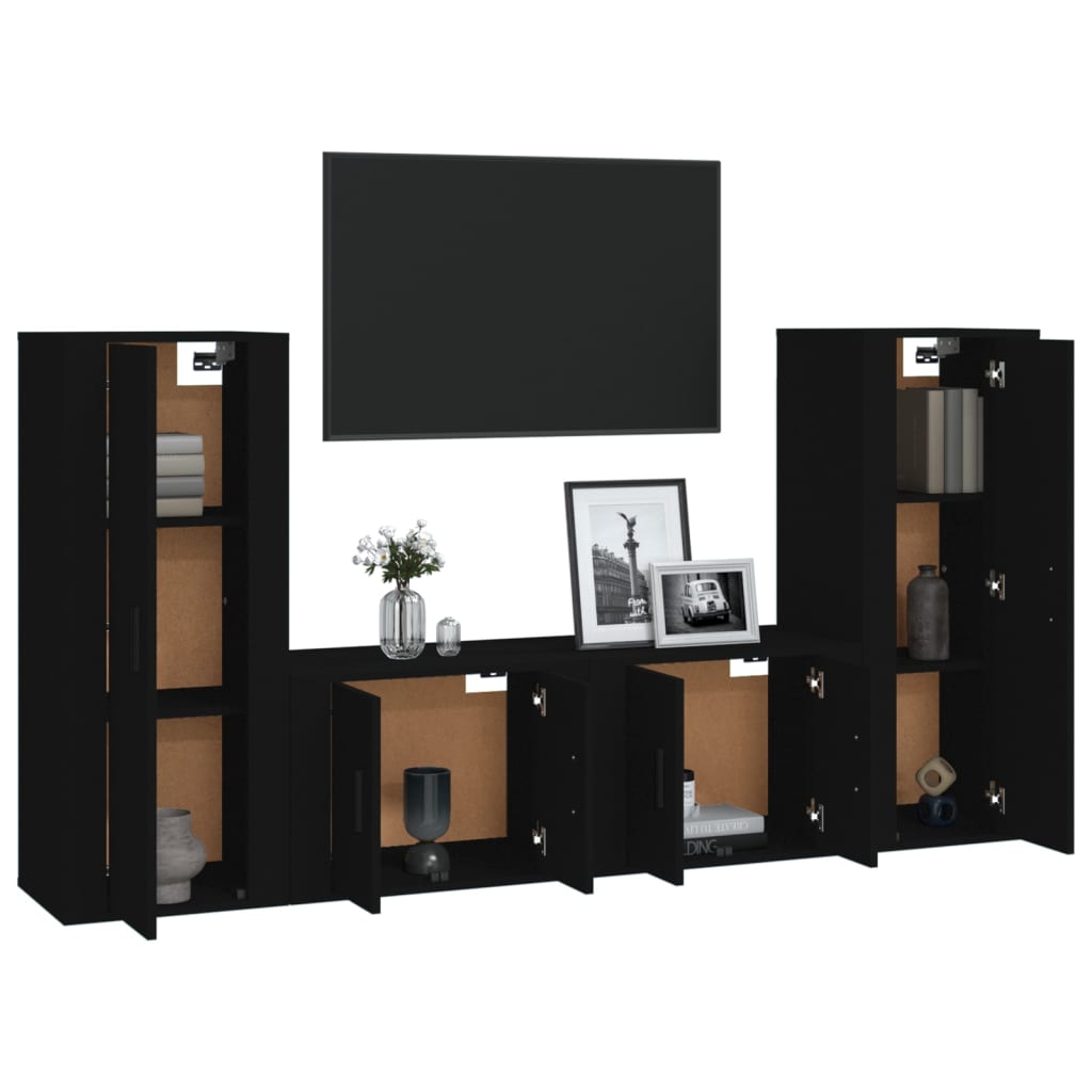 vidaXL 4 Piece TV Cabinet Set Black Engineered Wood