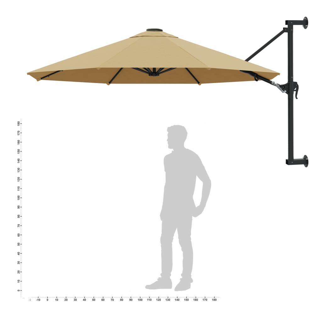 vidaXL Wall-Mounted Garden Parasol with Metal Pole 300 cm Taupe