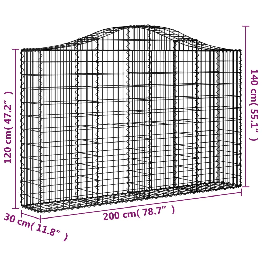 vidaXL Arched Gabion Baskets 3 pcs 200x30x120/140 cm Galvanised Iron