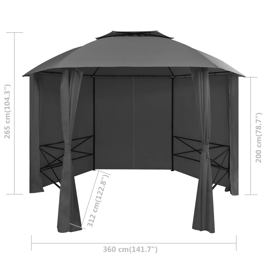 vidaXL Garden Marquee Pavilion Tent with Curtains Hexagonal 360x265 cm