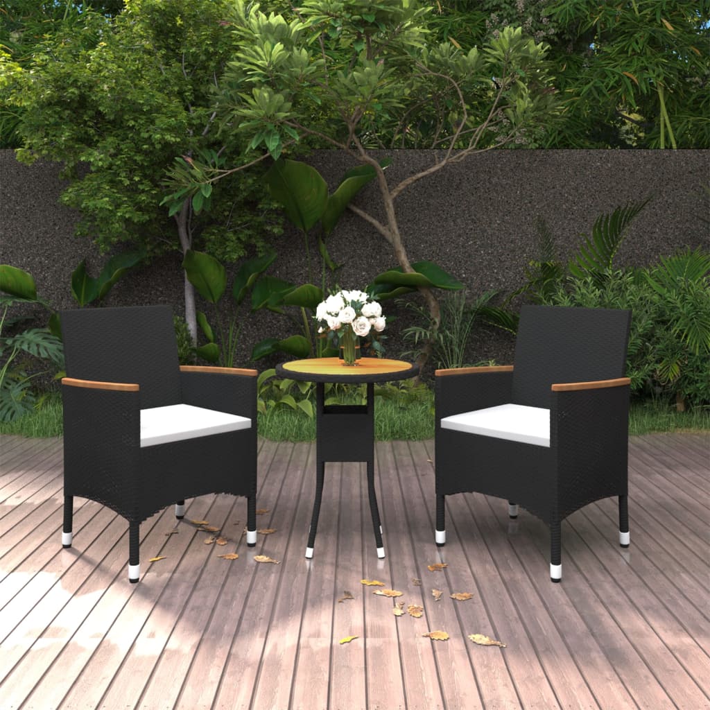 vidaXL 3 Piece Garden Dining Set Poly Rattan Black