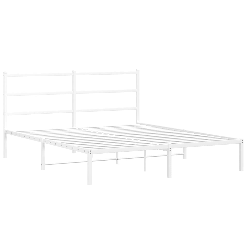 vidaXL Metal Bed Frame without Mattress with Headboard White 150x200 cm King Size