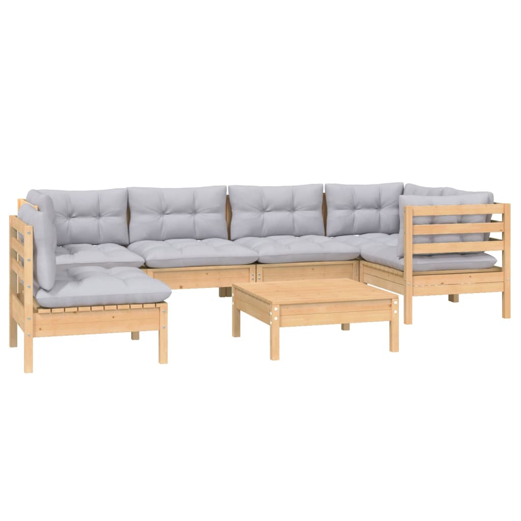 vidaXL 7 Piece Garden Lounge Set with Grey Cushions Pinewood