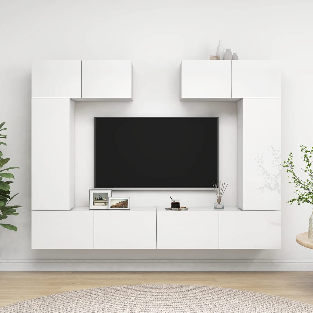 vidaXL 6 Piece TV Cabinet Set High Gloss White Engineered Wood