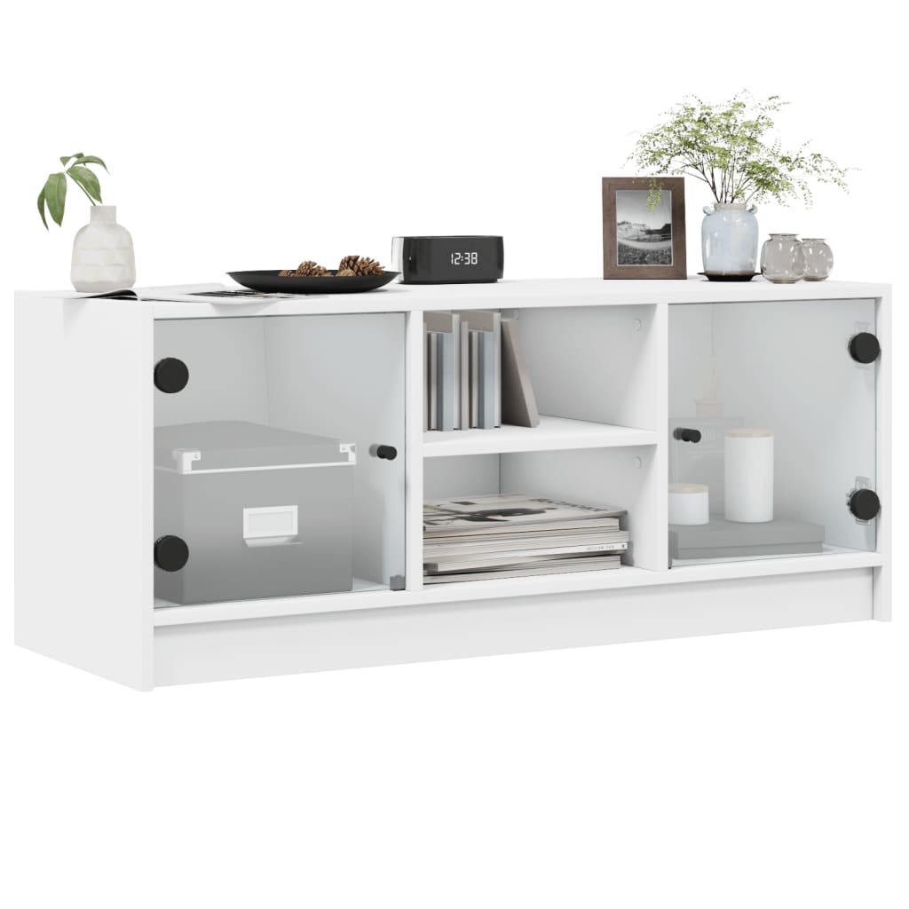 vidaXL TV Cabinet with Glass Doors White 102x37x42 cm