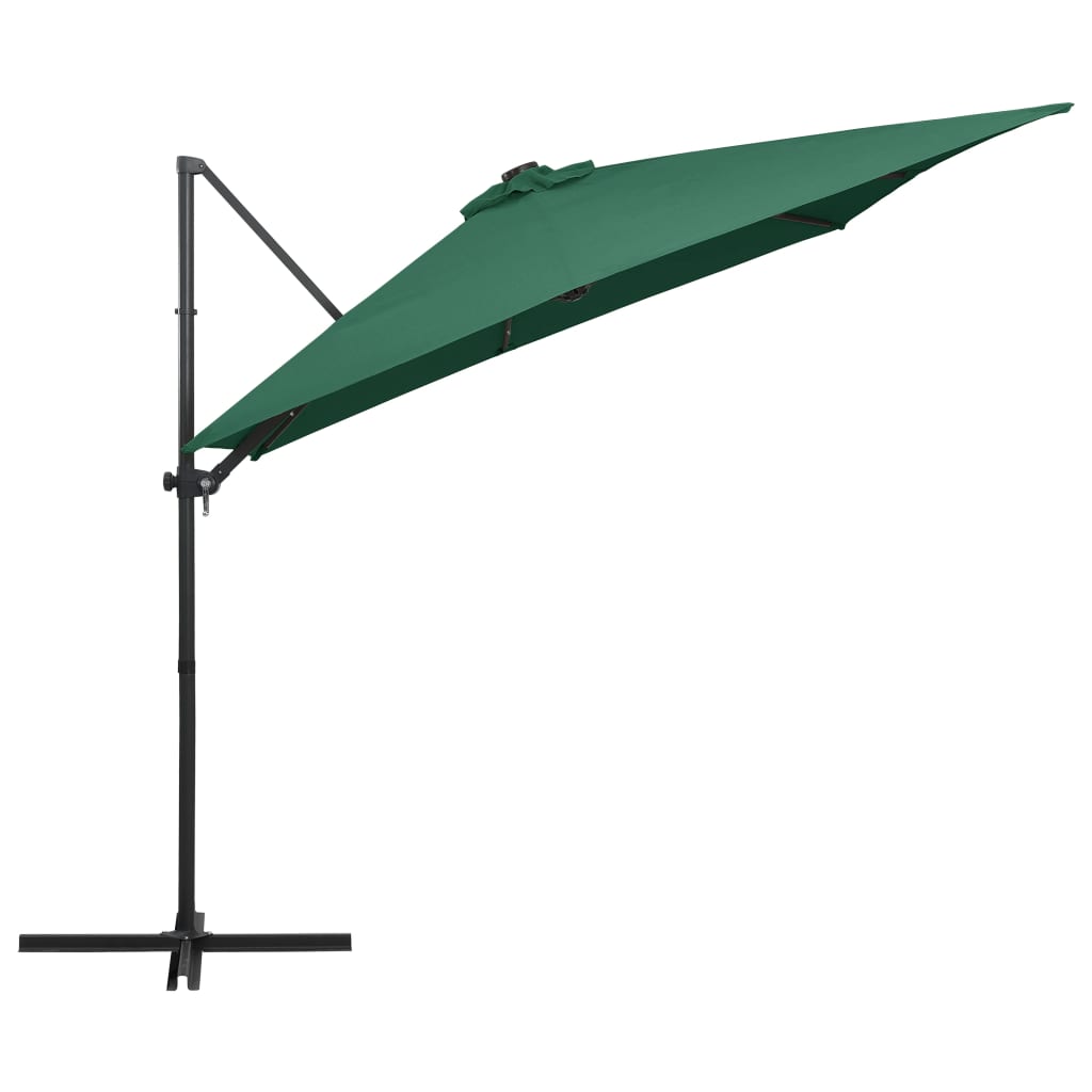 vidaXL Cantilever Garden Parasol with LED lights and Steel Pole 250x250 cm Green