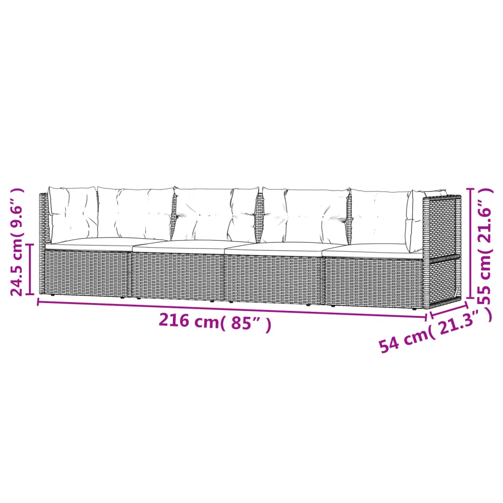 vidaXL 4 Piece Garden Lounge Set with Cushions Grey Poly Rattan