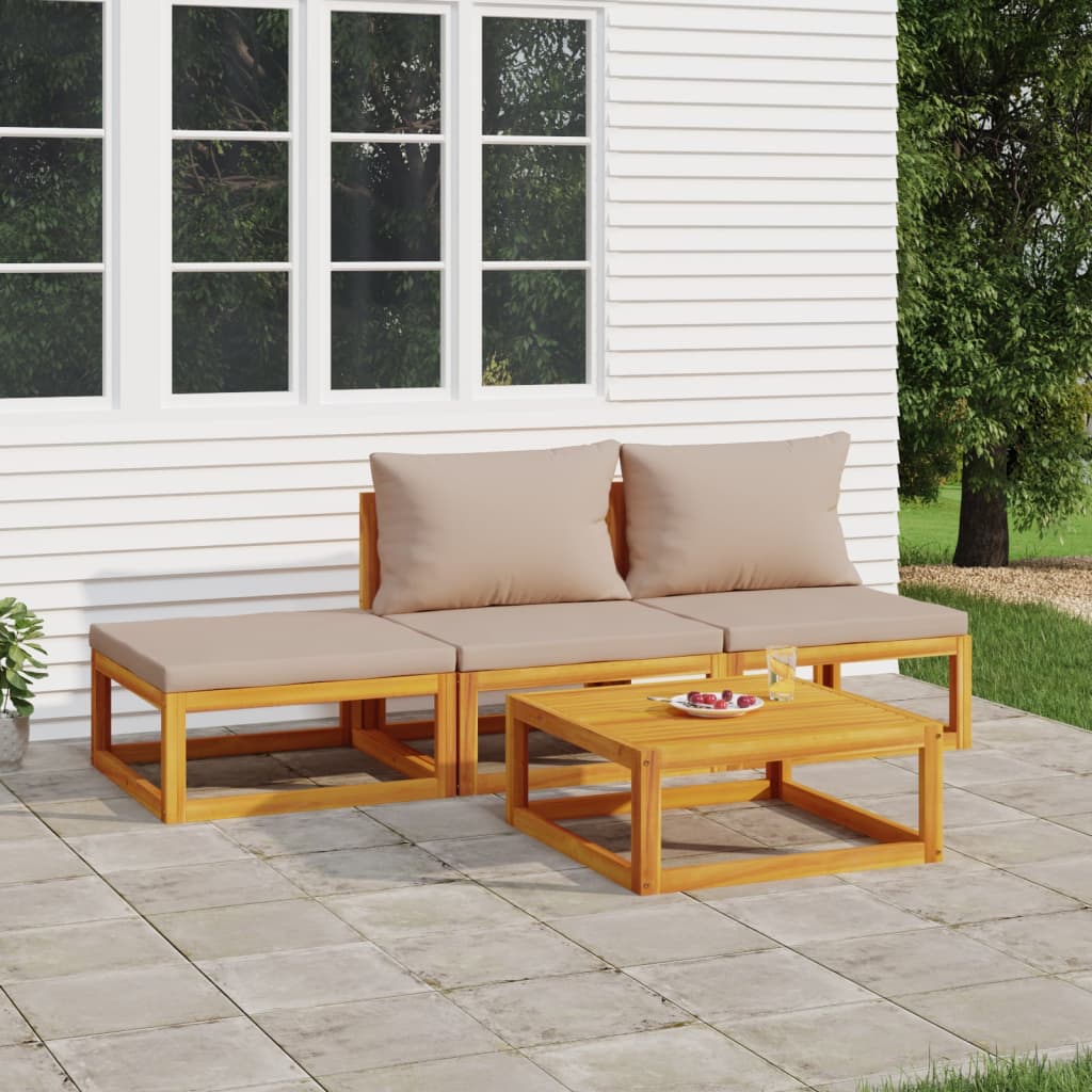 vidaXL 4 Piece Garden Lounge Set with Taupe Cushions Solid Wood