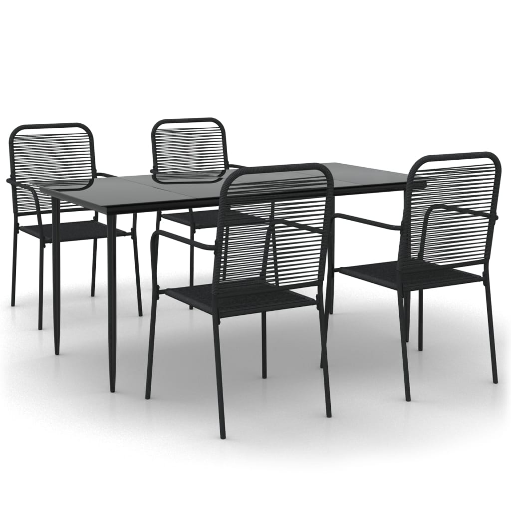 vidaXL 5 Piece Garden Dining Set Black Cotton Rope and Steel